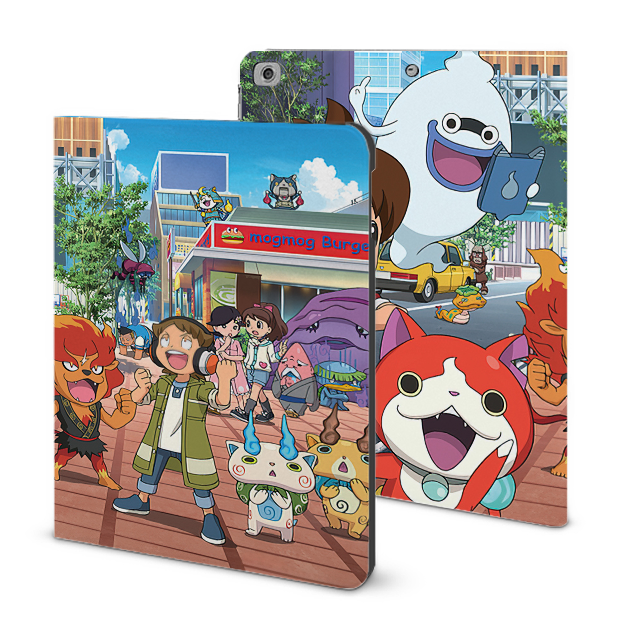 （画像用） 妖怪ウォッチ Yo-kai Watch IPad ケース ブック型 PUレザー TPU 耐衝撃 軽量 薄型 ペン収納なし 全面保護 IPad 各モデル対応